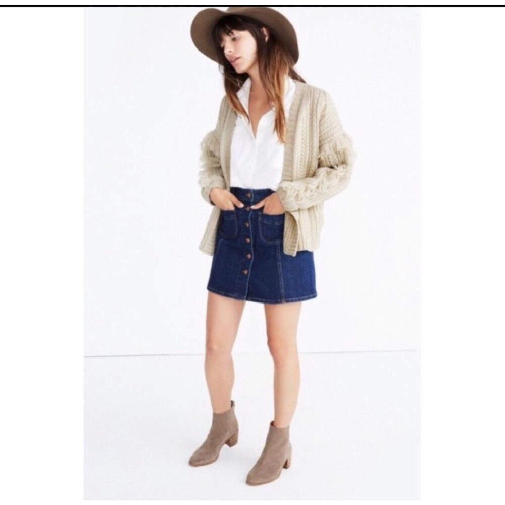 Madewell Cable knit Fringe Wool Cardigan Fisherman, Beige, size M
